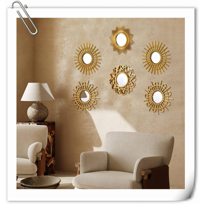 Mercer41 6 Pcs Mirrors For Wall Decor Small Circle Sun Mirrors Espejos Decorative Wall Art Entryway Mirror Hanging Circle Mirror For Wall Home Decor Bathroom Bedroom Living Room Gold Elegant Wayfair